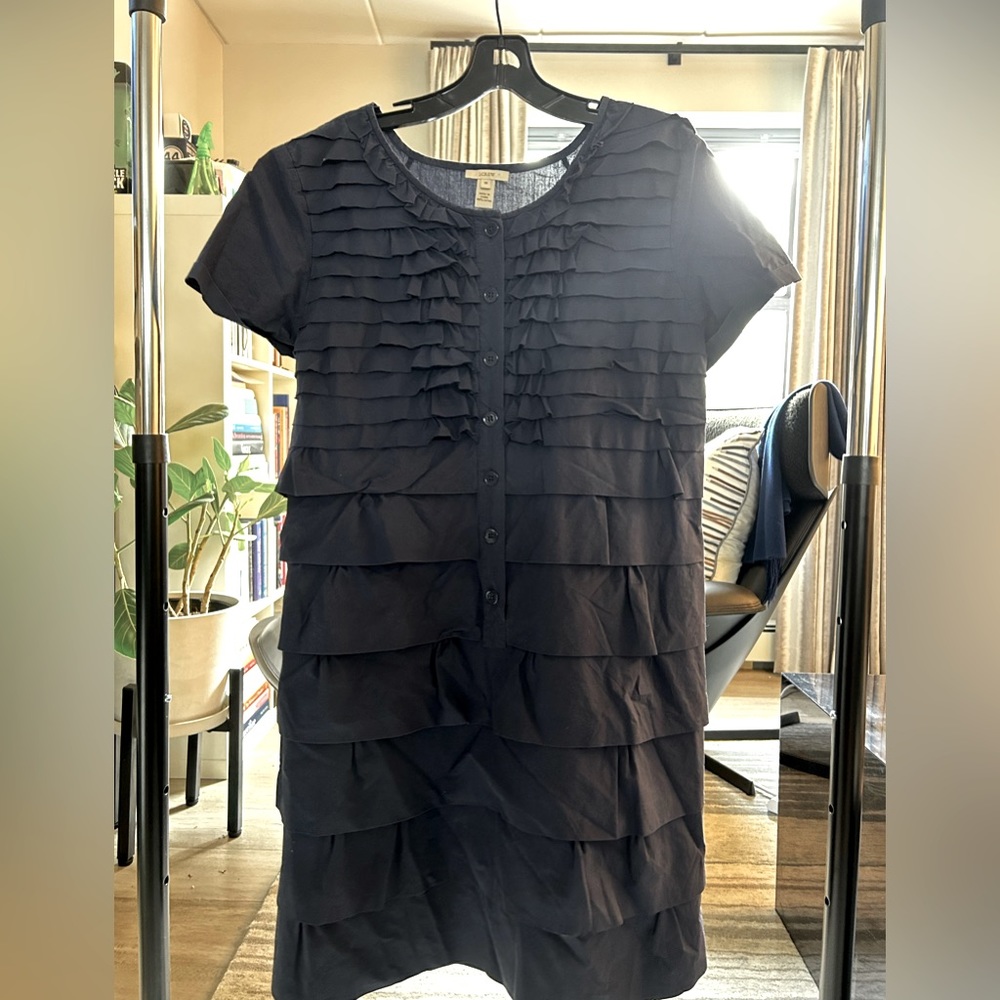 J. Crew Navy Cotton Ruffle Dress